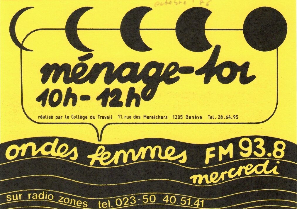Papillon annonçant l'émission "Ménage-toi", 1986. Collège du travail, MUT-E-1.