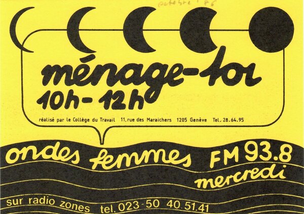 Papillon annonçant l'émission "Ménage-toi", 1986. Collège du travail, MUT-E-1.